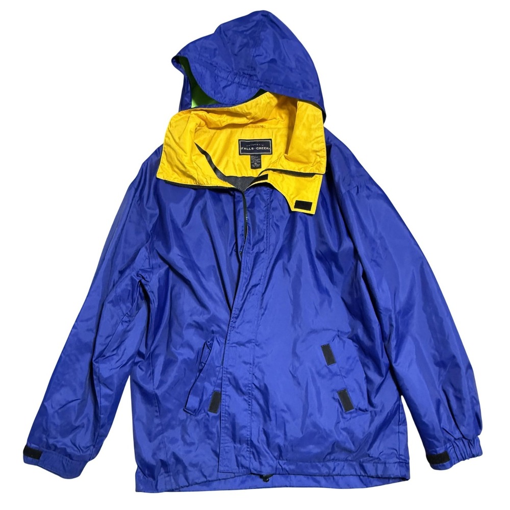 Falls Creek Jacket Mens XL Blue Hooded‎ Nylon Windbreaker Mesh Lined Full Zip